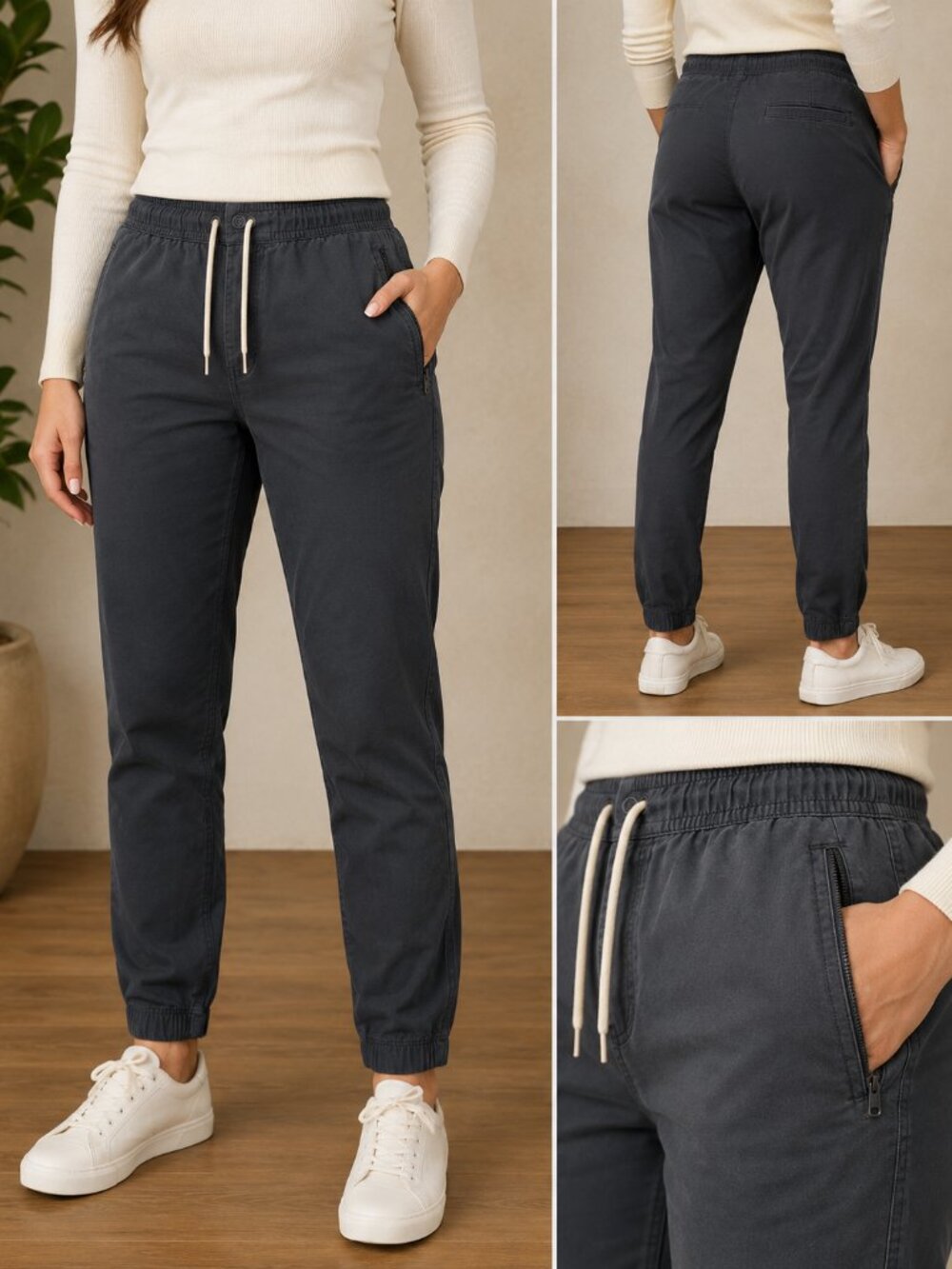Vuori Women’s Jogger Pants Size M Charcoal Gray Drawstring Zip Pocket Athletic